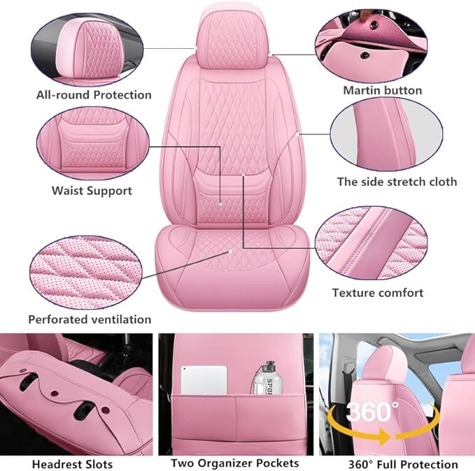 Front Seat Car Seat Covers Custom Fit for Chevrolet/Chevy Cobalt 2004-2010 - Premium Faux Leather with Lumbar Support | Breathable, Waterproof, Anti-Slip, Durable (Pink,Front Seat)