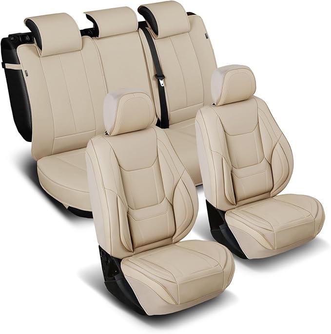 Coverland Custom Fit Car Seat Covers for SUV Compatible with [Encore GX, Envision, SRX, XT4, XT5] Premium Water Resistant Leather Non-Slip Interior Protector [Full Set Beige - Size Chart X53]