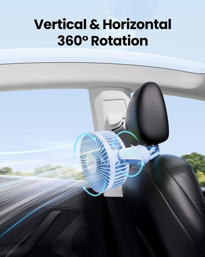 Gaiatop Mini Portable Stroller Fan, Battery Operated Small Clip on, Detachable 3 Speed Rechargeable, 360° Rotate Flexible Tripod Better Cooling for Car Seat Crib Treadmill Travel Blue