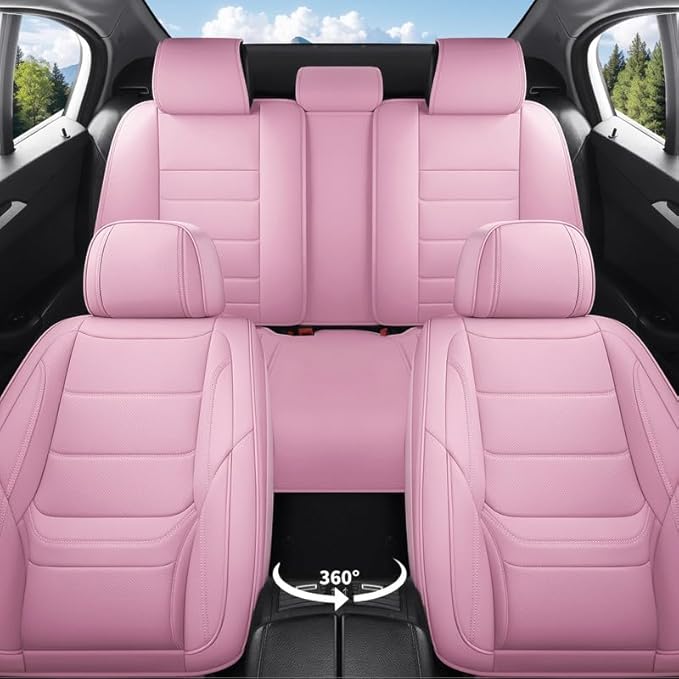 Car Seat Covers Full Set Custom Fit for Chevy Trailblazer 2021-2026 - Premium Faux Leather with Lumbar Support, Breathable, Waterproof, Anti-Slip, Durable, Easy to Install (Pink, Full Set)