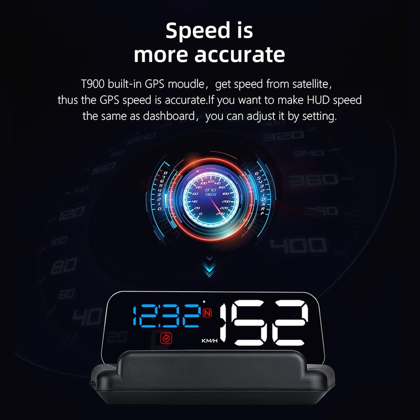 Universal Car HUD Head Up Display T900, with Satellite Clock, Single Driving Time and Single Driving Distance, Work for All Vehicles