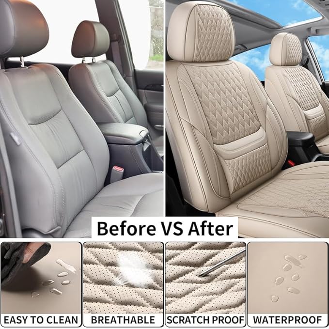Car Seat Covers Full Set Custom Fit for Chevrolet/Chevy Colorado 2015-2026 - Premium Faux Leather with Lumbar Support | Breathable, Waterproof, Anti-Slip, Durable (Beige,Full Set)