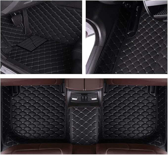 MELKEN Custom Fit Leather Car Floor Mats for 95% of Cars Full Coverage Floor Liners Car Mats (Black Beige)