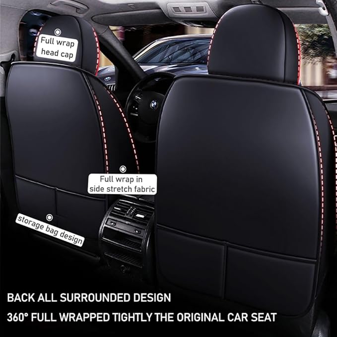 for Toyota CHR Seat Covers 2018-2026, Full Coverage Customized Car Seat Covers, Premium Leather Waterproof Stain-Resistant Easy to Install (Luxury 5 Seats, Black&Red)