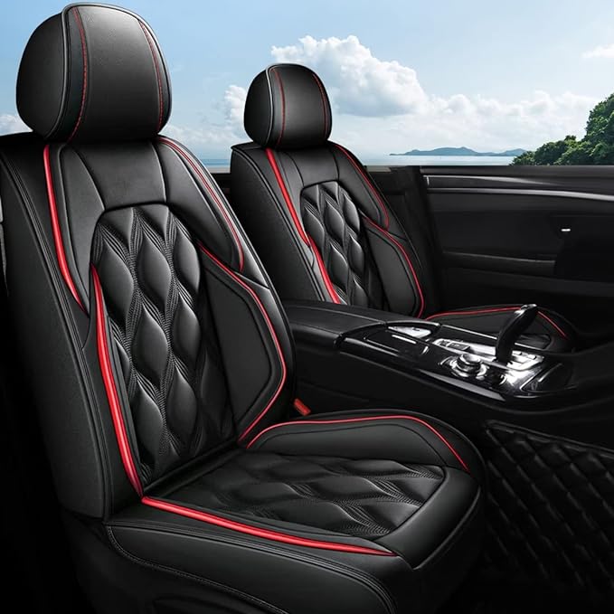 AOMSAZTO Car Seat Covers,Full Set 5 Seats Custom Fit for Jeep Cherokee 2014-2025,Leather Car Seat Cover Seat Cushion Protector,Airbag Compatible Waterproof Black