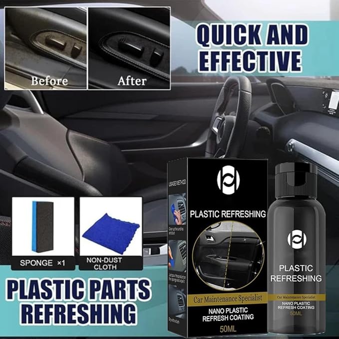 RJDJ Plastic Restorer for Cars, Trim & Exterior – Plastic Revitalizing Coating Agent, Restores Faded Plastic, UV Protection, Car Shine Refurbishing Solution (30ml-3pcs)