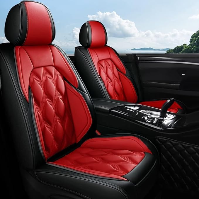 AOMSAZTO Car Seat Covers Full Set Fit for Hyundai Kona 2018-2026 Waterproof Faux Leather Car Seat Cushions Automotive 5 Seat Covers Set（Black&Red）
