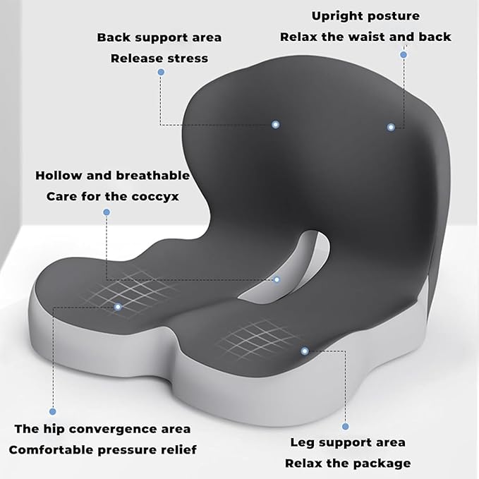 Back and Seat Cushion, Car Seat Cushion, Soothe+ Cushion, Memory Foam L-Shaped Integrated Seat Cushions Lumbar & Lower Back Support for Office Chair, Car (A-Light Grey)