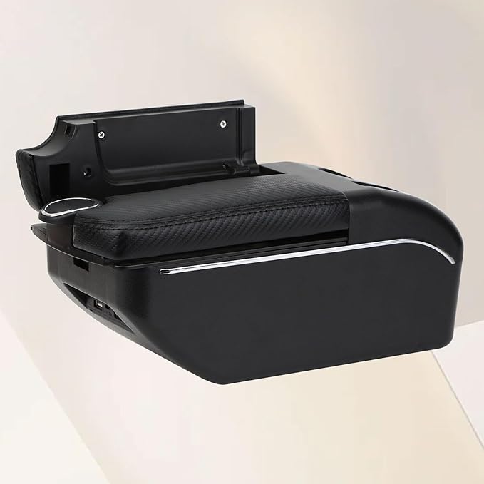 AULPHIKE Compatible with Ford Focus Armrest 2 Mk2 2005-2011 Car Center Console Organizer Armrests Double Door Storage with USB Ports（Carbon Fiber Style）