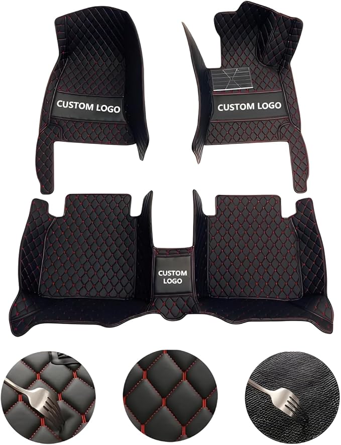 Customize Car Floor Mats for 99% Sedan SUV Sports Car All Weather Leather Full Coverage Waterproof Non-Slip Vehicle Lining Pads (Black Blue)