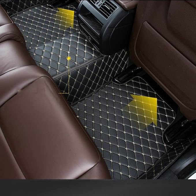 Custom Car Floor Mats Fit for 99% Sedan SUV Sports Car Full Coverage Pads Leather Floor Liners Mat Women Men (Black with Beige line)