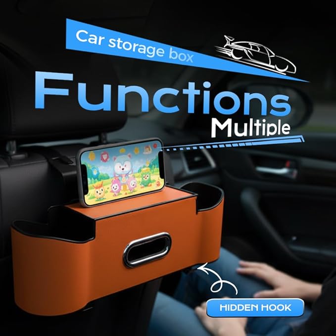 3-in-1 Car Backseat Organizer, 2026 New Multifunctional Back Seat Car Organizer with Cup Holder, Tissue Box, Trash Bin & Hooks for Hold Phones, Snacks, Drinks, Handbags (2, Black)