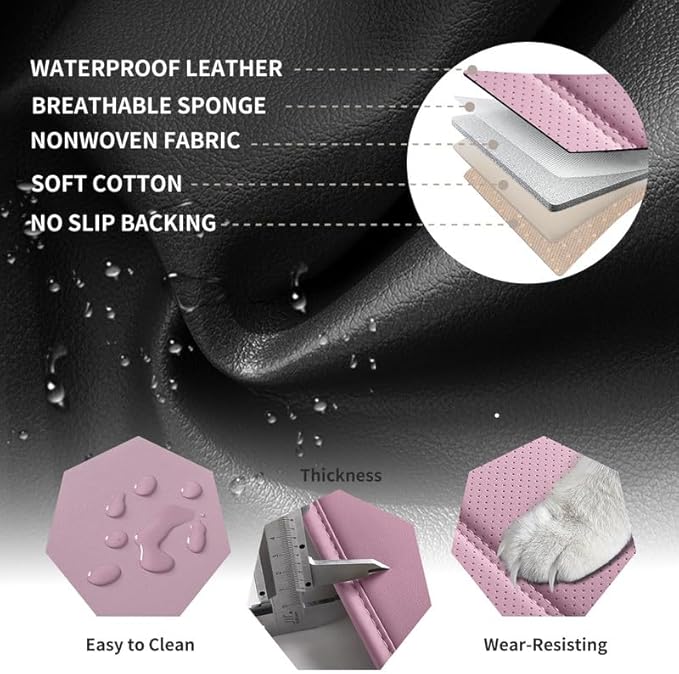 Car Seat Covers Full Set Custom Fit for Ford Focus 2000-2018 - Premium Leather with Lumbar Support, Breathable, Anti-Slip & Excellent Seating Experience (Pink, Full Set)