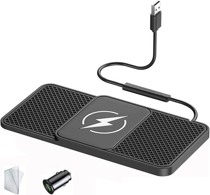 OUTMX Wireless Car Charger Pad for Toyota C-HR Hilux Sienna Urban, 20W Fast Wireless Charger Non-Slip Silicone Car Center Console Phone Charging Mat,B 30cm Cable USB Plug-Normal