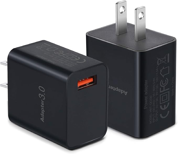 USB Wall Charger, Besgoods 5V 3A Fast Charging Block 3.0 Power Adapter 18W Compatible with Wireless Charger iPhone 16 15 14 Pro Max Galaxy S25 S24 S23 22 21 20 A03s Android Camping Fan Sun Lamp, 2Pack