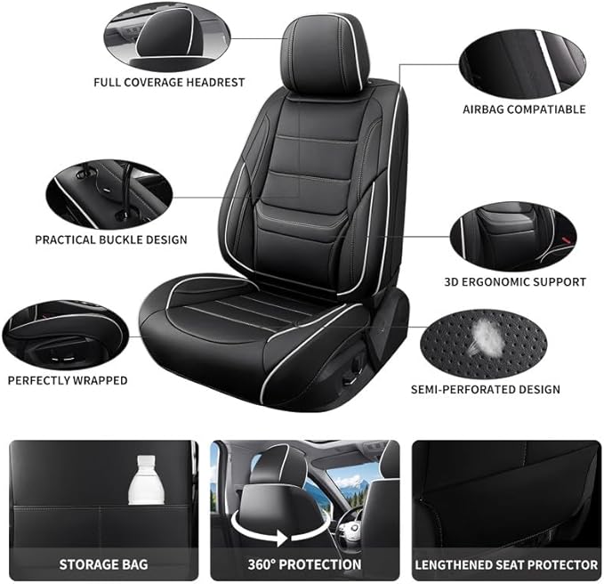 Car Seat Covers Full Set Custom Fit for Chevy Trailblazer 2021-2026-Luxury Leather with Lumbar Support, Breathable, Waterproof, Anti-Slip, Durable, Easy to Install (Black&White,Full Set)