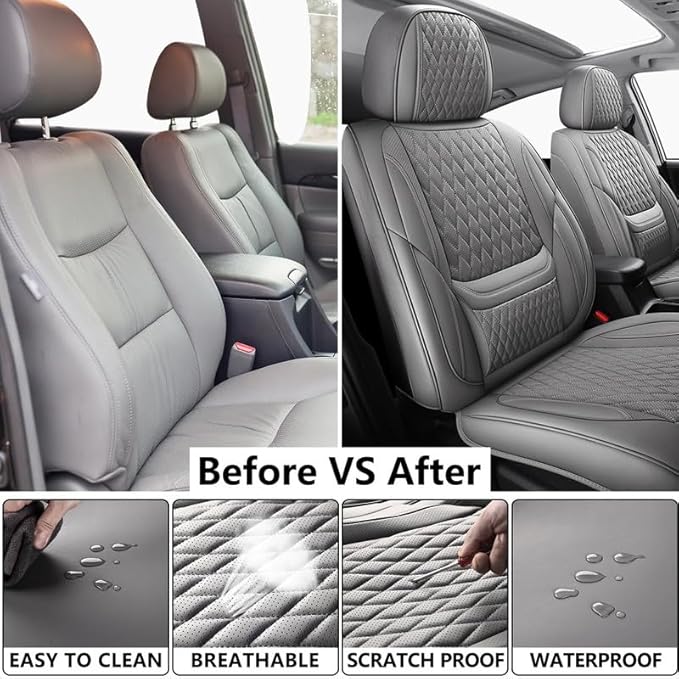 Car Seat Covers Full Set Custom Fit for Buick Regal 2009-2020 - Premium Faux Leather with Lumbar Support | Breathable, Waterproof, Anti-Slip, Durable (Gray,Full Set)