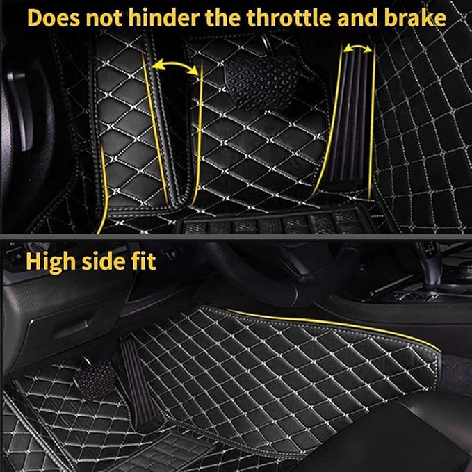 Custom Making Car Floor Mats for 90% Car Model Luxury Leather All Weather Waterproof Anti-Skid Full Coverage Liners (Black Beige)