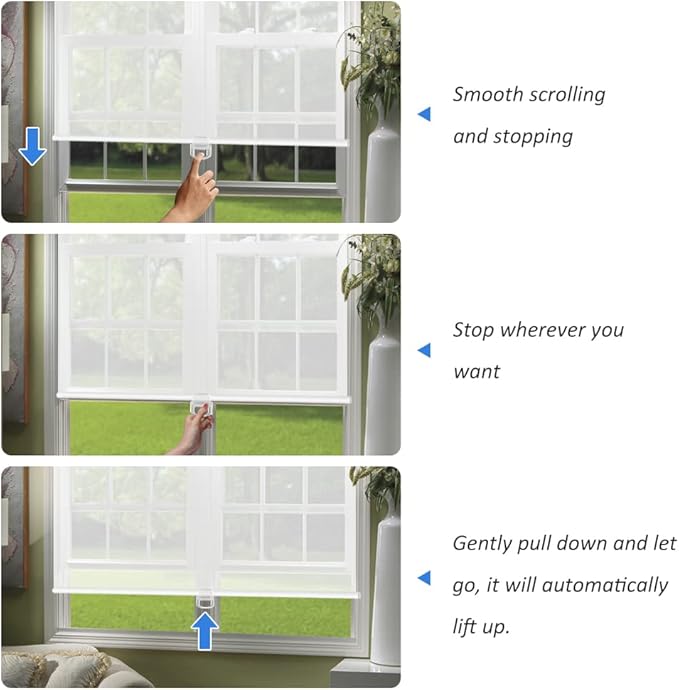 LUCKUP Light Filtering Roller Shades for Windows, Cordless Semi Sheer Solar Blinds with 5% Openness Free-Stop Window Shades for Home & Office, White 24" W x 72" L