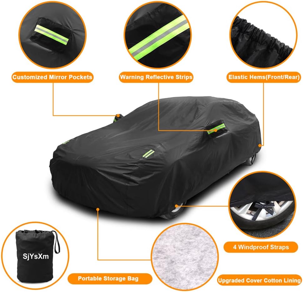 Waterproof Car Cover Compatible with Tesla Model 3 | Premium All-Weather Cover with Cotton Lining | Custom Rain Sun Snow Covers for Indoor/Outdoor All-Season Protection