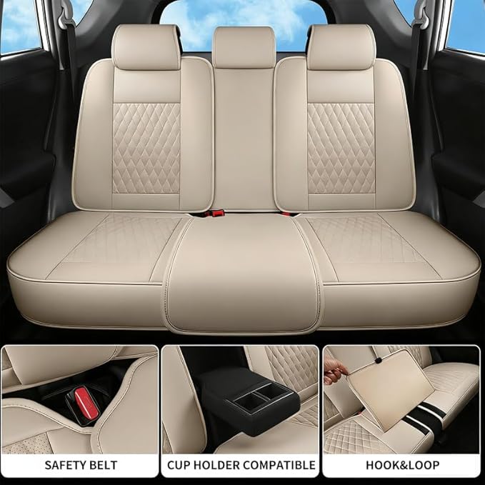 Car Seat Covers Full Set Custom Fit for Pontiac G8 2008-2009 - Premium Faux Leather with Lumbar Support | Breathable, Waterproof, Anti-Slip, Durable (Beige,Full Set)