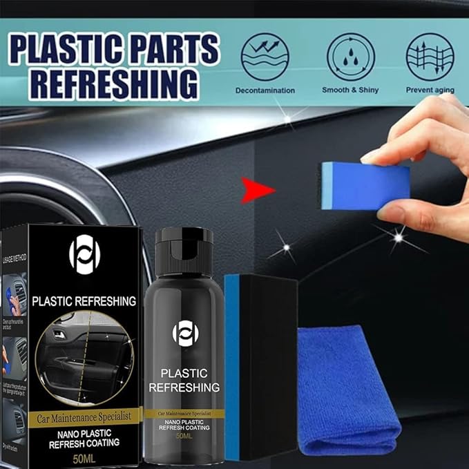 RJDJ Plastic Restorer for Cars, Trim & Exterior – Plastic Revitalizing Coating Agent, Restores Faded Plastic, UV Protection, Car Shine Refurbishing Solution (30ml-1pcs)