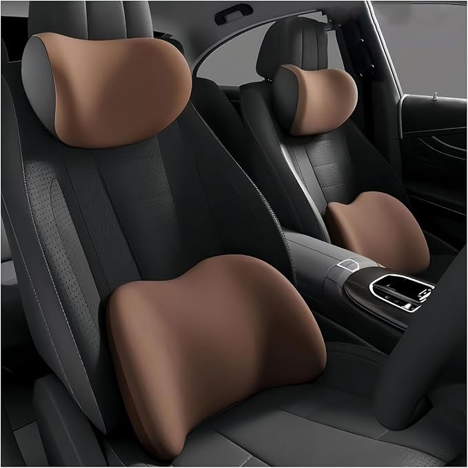 Car Lumbar Support Pillow and Car Neck Pillow Kit for Chrysler 300M 1999 2000 2001 2002 2003 2004, Car Seat Neck Back Rest Pillows, Ergonomic Car Seat Headrest & Lumbar Cushion,C Coffee