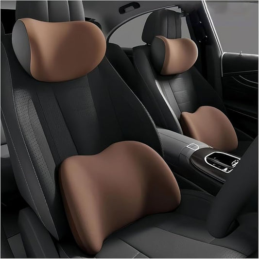 Car Lumbar Support Pillow and Car Neck Pillow Kit for Peugeot 807 2002-2010 2011 2012 2013 2014, Car Seat Neck Back Rest Pillows, Ergonomic Car Seat Headrest & Lumbar Cushion,C Coffee