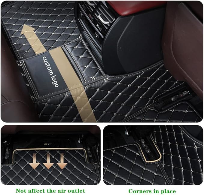 Custom Personalized Floor Mats for Cars - Luxury Full Coverage All Weather Mats, Anti-Slip Leather Mat Set, Fit for 99% of Cars, SUVs & Trucks (Brown Strip, B-Strip Shape)