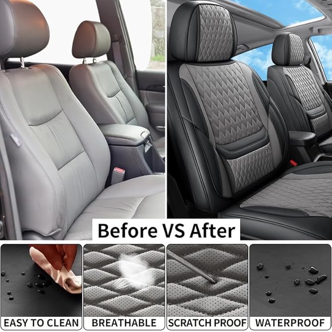 Car Seat Covers Full Set Custom Fit for Chevrolet/Chevy HHR 2006-2011 - Premium Faux Leather with Lumbar Support | Breathable, Waterproof, Anti-Slip, Durable (Black&Gray,Full Set)
