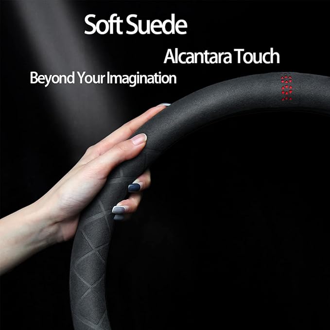Suede Steering Wheel Cover,Compatible with Cadillac 2017 Corvette SuedeLeather Sport Non-Slip Wheel Cover Car Interior Accessories 15 inch for Man and Women