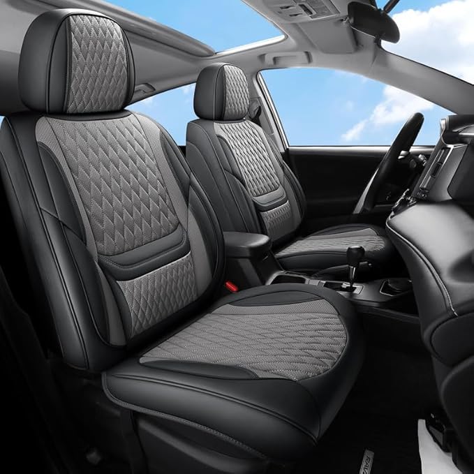Car Seat Covers Full Set Custom Fit for Ford Fusion 2007-2020 - Premium Faux Leather with Lumbar Support | Breathable, Waterproof, Anti-Slip, Durable (Black&Gray,Full Set)