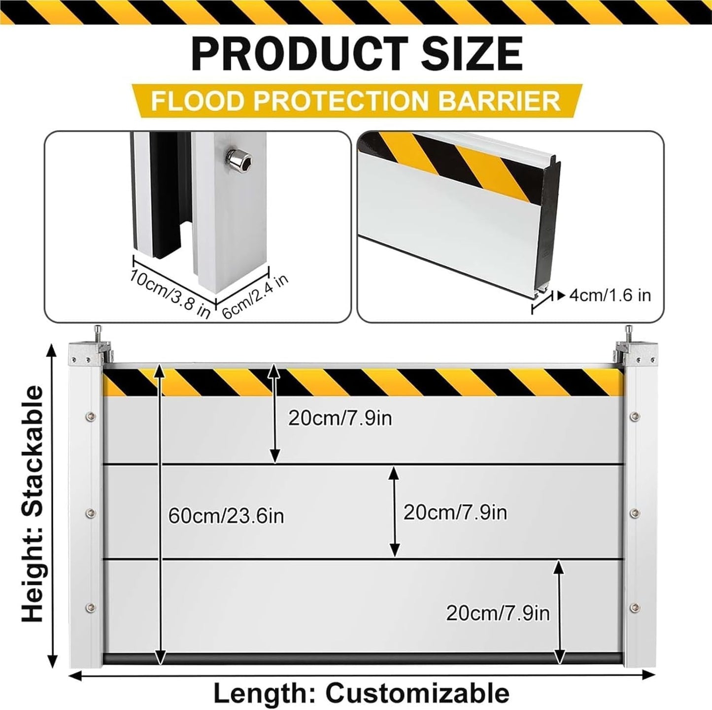 Reusable Heavy Duty Aluminum Flood Barriers for Home Exterior, Flood Protection Barriers Water Barrier Door Quick Detachable Garage Doors Detachable Mobile Rain Water Baffle ( H 31.5 inch L 13.5FT)