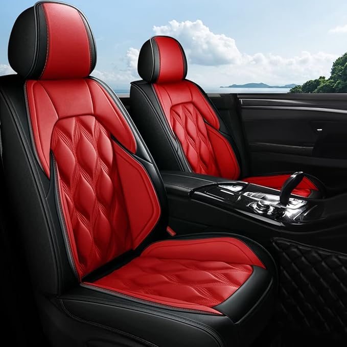 AOMSAZTO Front Seat Covers Fit for Outback 2007-2026 Waterproof Faux Leather Car Seat Cover Compatible with Airbag(2PCS Front, Black&Red)