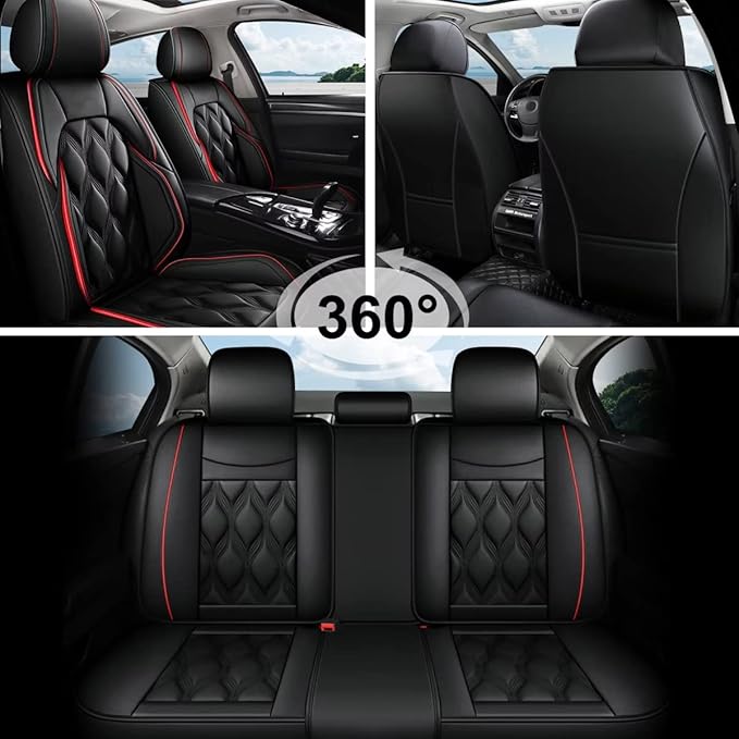 AOMSAZTO Car Seat Covers Full Set Fit for Kia Sportage 2009-2026 Waterproof Faux Leather Car Seat Cushions Automotive 5 Seat Covers Set（Black&Redline）