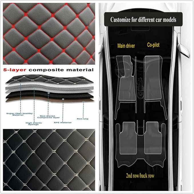 Custom Personalized Floor Mats for Cars - Luxury Full Coverage All Weather Mats, Anti-Slip Leather Mat Set, Fit for 99% of Cars, SUVs & Trucks (Beige, A-Diamond)