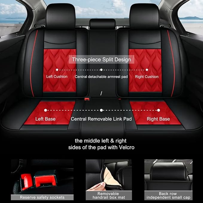 AOMSAZTO Car Seat Covers,Full Set 5 Seats Custom Fit for Acura RDX 2008-2026,Leather Carseat Automotive Cushion Covers Seat Protector,Airbag Compatible Waterproof Black&Red