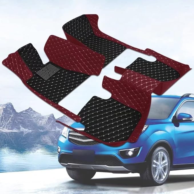 Custom Car Floor Mats for 96% Sedan SUV Sports Car Protection Full Coverage Pads Anti-Slip Leather Floor Lining All Weather Car Floor Mats (Black with Pink)