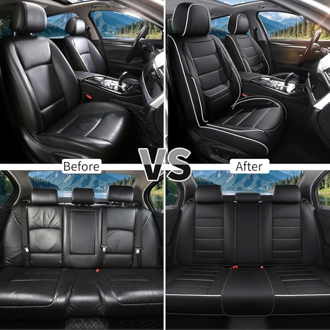 Car Seat Covers Full Set Custom Fit for Ford Bronco Sport 2021-2026-Luxury Leather with Lumbar Support, Breathable, Waterproof, Anti-Slip, Durable, Easy to Install (Black&White,Full Set)