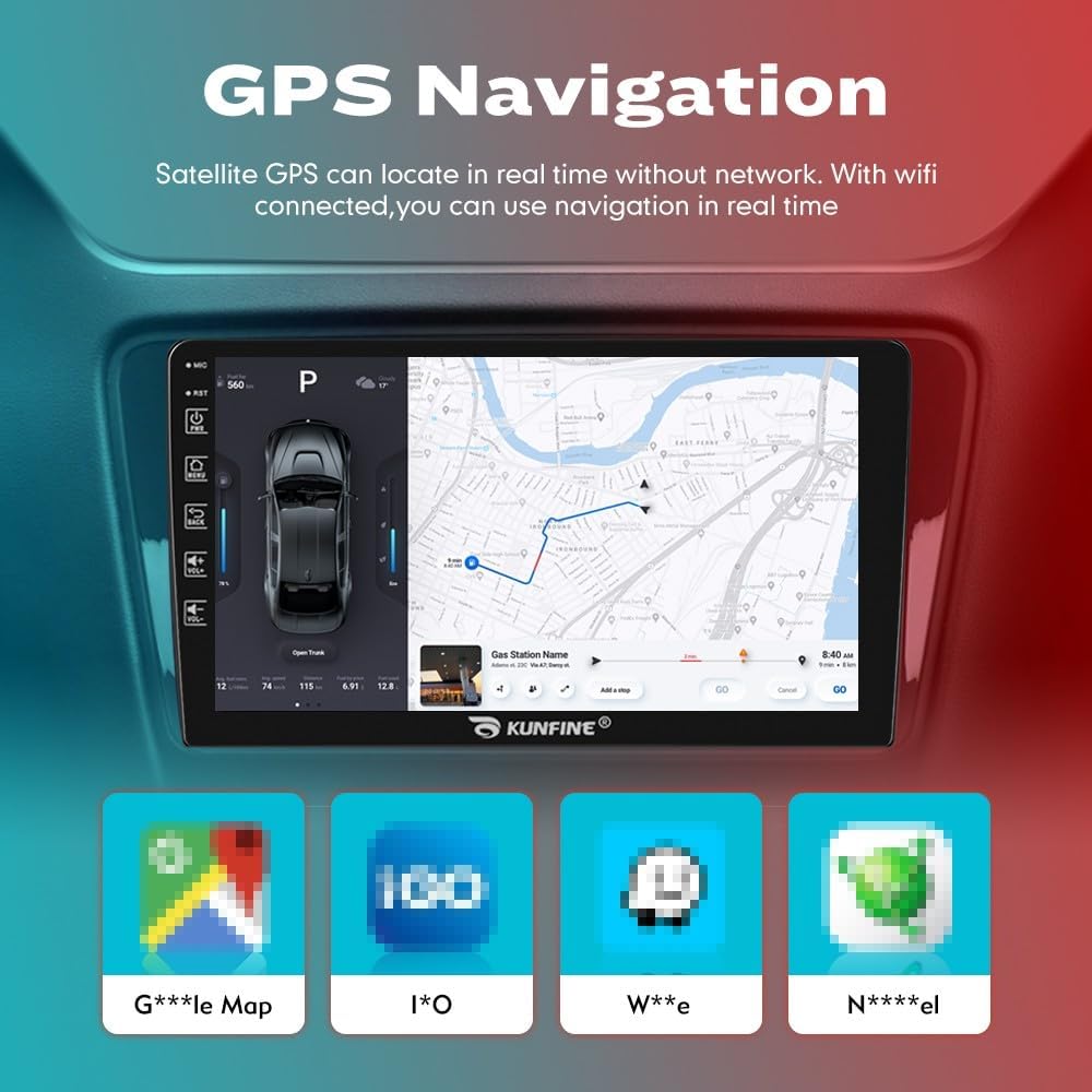 Kunfine Car Android Navigation Stereo GPS Radio Reverse Camera Display 9" IPS Touchscreen Headunit Tablet Pad Media Player for Peugeot 301 2013-2022, if Applicable Quad Core 1G+16G Silver
