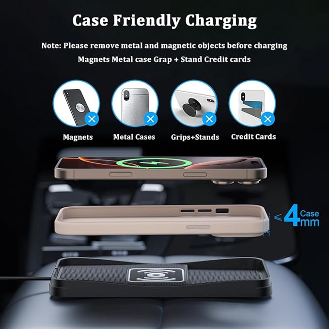 Car Wireless Charger Pad for Dodge Hornet 2023-2025, Type-C/USB 20W Fast Wireless Car Charger Pad Non-Slip Cordless Charging Mat,A-30cm Cable Type-C Plug