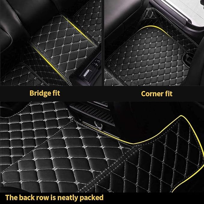 Custom Making Car Floor Mats for 90% Car Model Luxury Leather All Weather Waterproof Anti-Skid Full Coverage Liners (Black Beige)