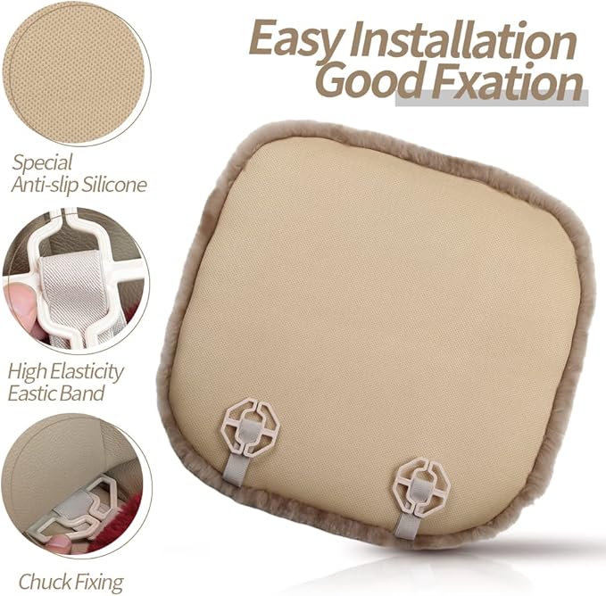 Genuine Sheepskin Auto Seat Pad, Soft Wool Seat Cover Breathable and Sweat-Wicking Universal Fit,19.2 inch x19.2 inch (Front seat Cushion 2pcs & Rear seat Cushion 1pc, Ivory White)