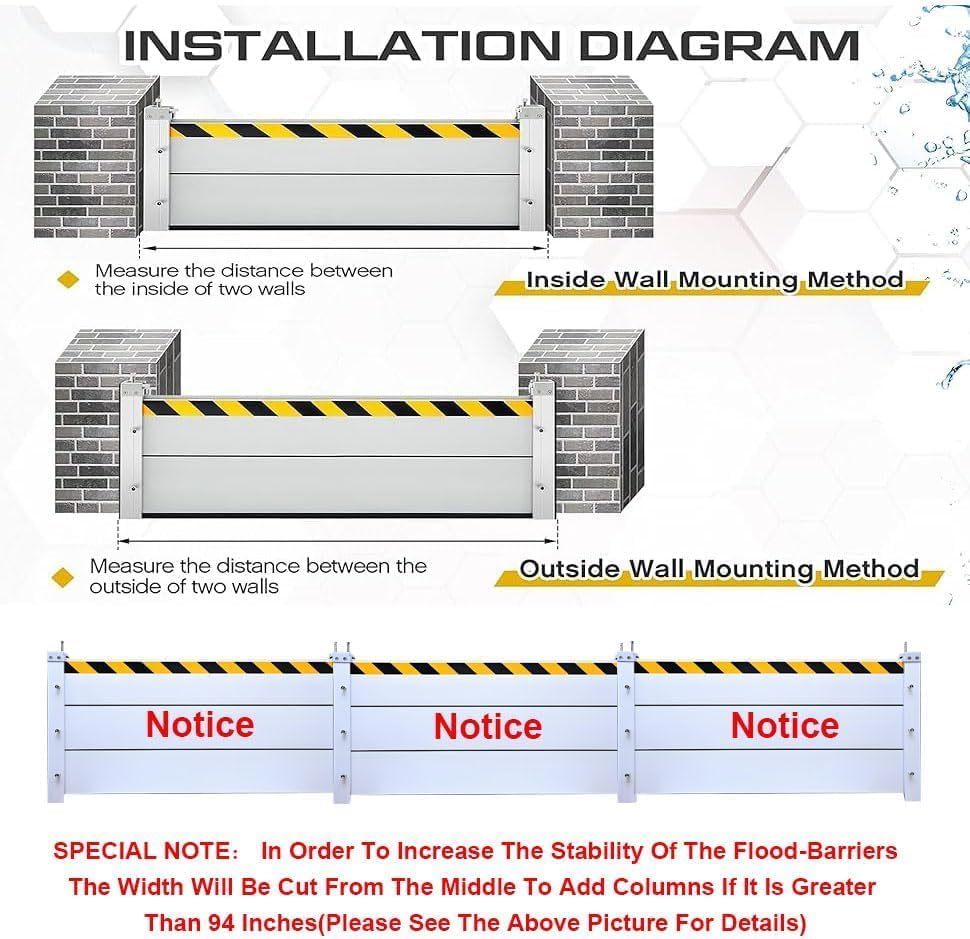 Reusable Heavy Duty Aluminum Flood Barriers for Home Exterior, Flood Protection Barriers Water Barrier Door Quick Detachable Garage Doors Detachable Mobile Rain Water Baffle ( H 23.6 inch L 17.5FT)