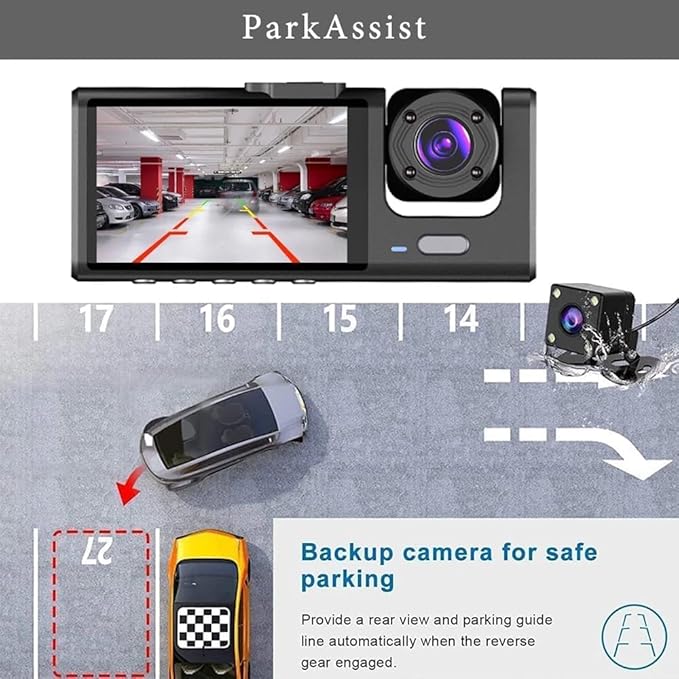 Dash Camera for Car Security Camera Dashcam Front and Rear Inside with WDR, Night Vision, G-Sensor Auto Lock, Loop Recording