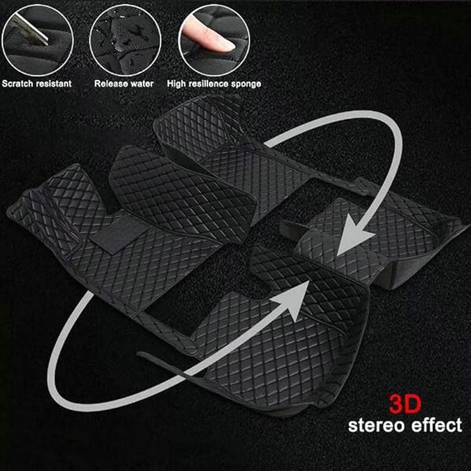 TREGOO All Weather Car Mats Custom Fit Non Slip Floor Mats for 1998-2025 Cars Personalized Leather Protection Pads Suitable for Men Women (Black Double Panel with White Stripe)