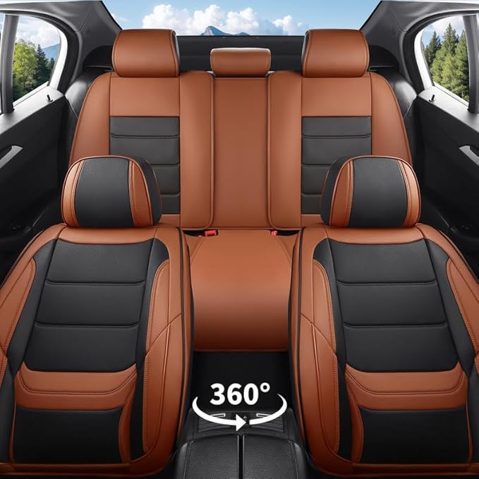 Car Seat Covers Full Set Custom Fit for Mercury Sable 1995-2009-Luxury Leather with Lumbar Support, Breathable, Waterproof, Anti-Slip, Durable, Easy to Install (BlackBrown,Full Set)