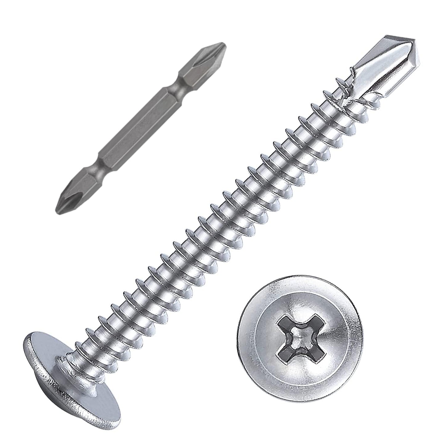 (150 pcs) Wensilon #10×1-1/2”for Sheet Metal Self-Tapping Screws 410 Stainless Steel Truss Head High-Strength Quick Tapping Screws