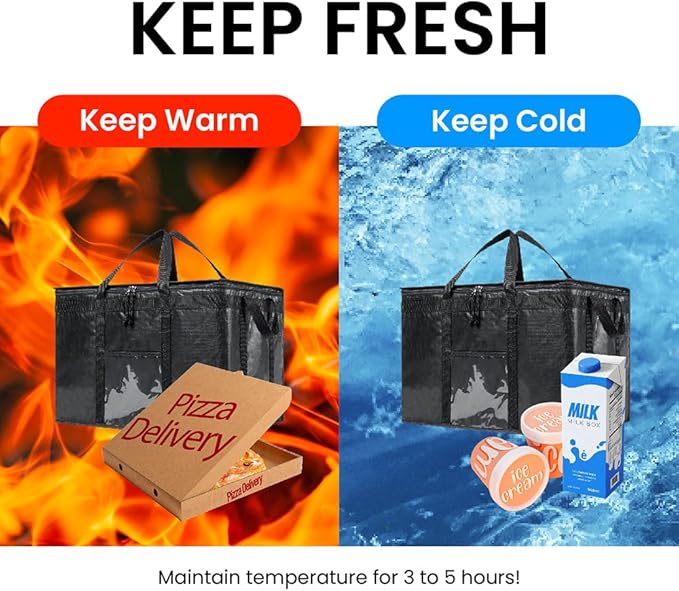 NZ home Insulated Bags for Food Delivery (3XL PRO) Grocery Shopping Cooler Bag, Pizza Delivery, Hot & Cold Catering Tote, Reusable, Foldable & Heavy Duty (Orange)