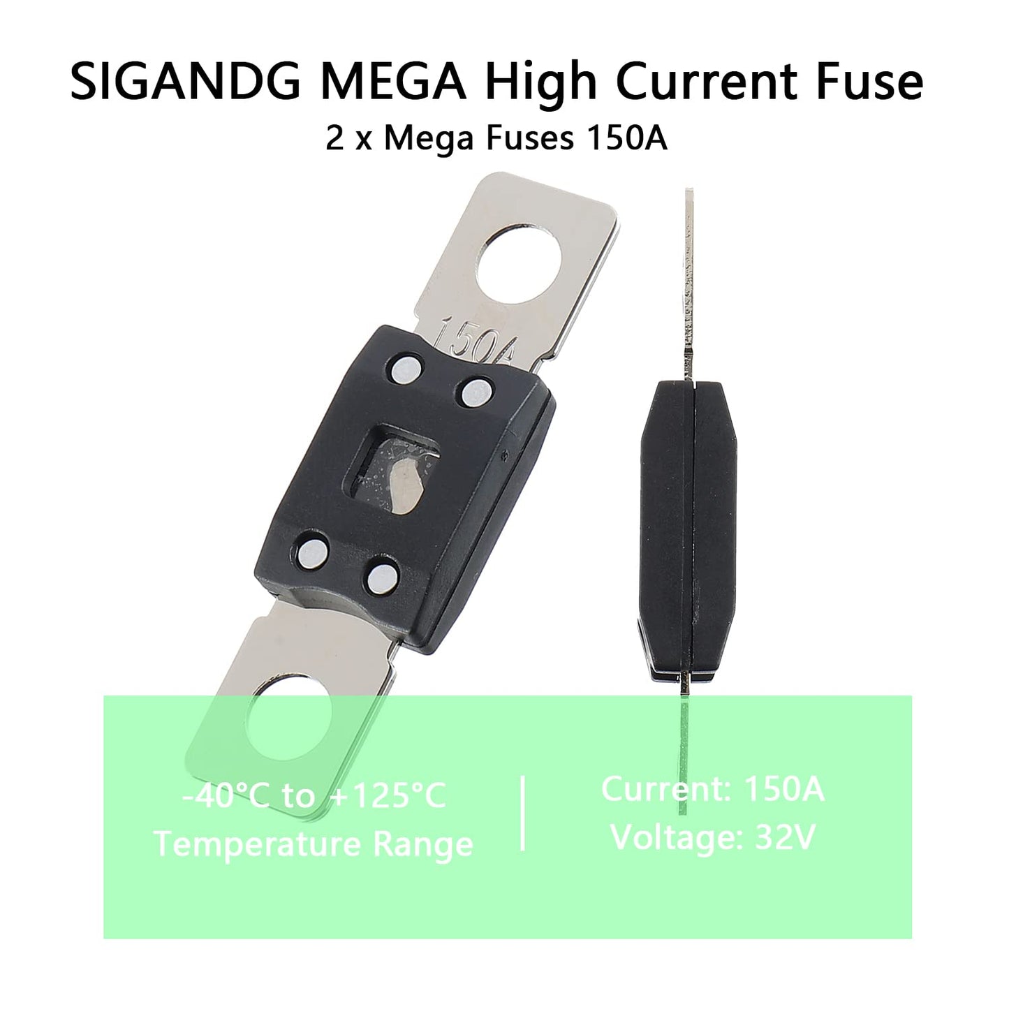 150A MEGA High Current Fuse - 150 Amp Bolt-on Fuse for Cars, Trucks, Construction Vehicles, Buses, Caravans (2 Pcs)